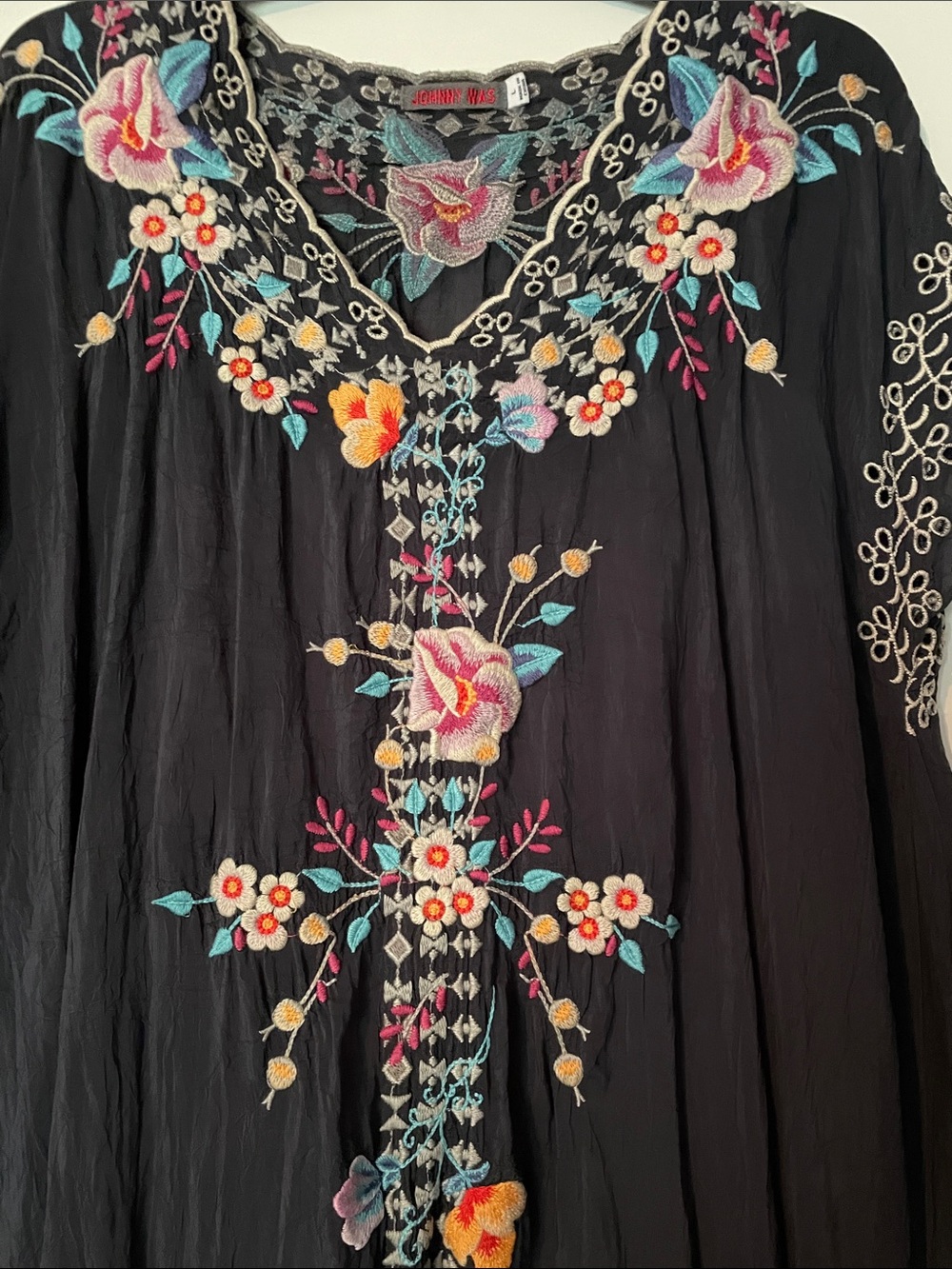 Johnny Was Black Floral Embroidered Midi Dress - Picture 6 of 7